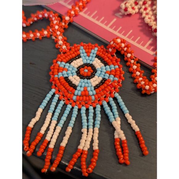 Lot of Four Native American Hand Beaded Seed Bead Vintage 70s Necklaces - Picture 5 of 9